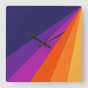 Purple and orange diagonal retro stripes square wall clock