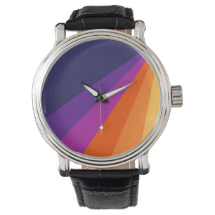 Purple and orange diagonal retro stripes watch