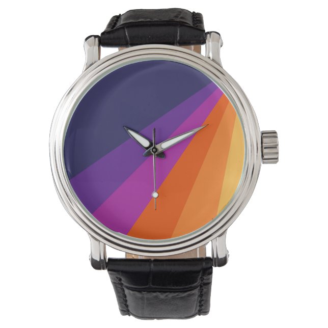Purple and orange diagonal retro stripes watch (Front)