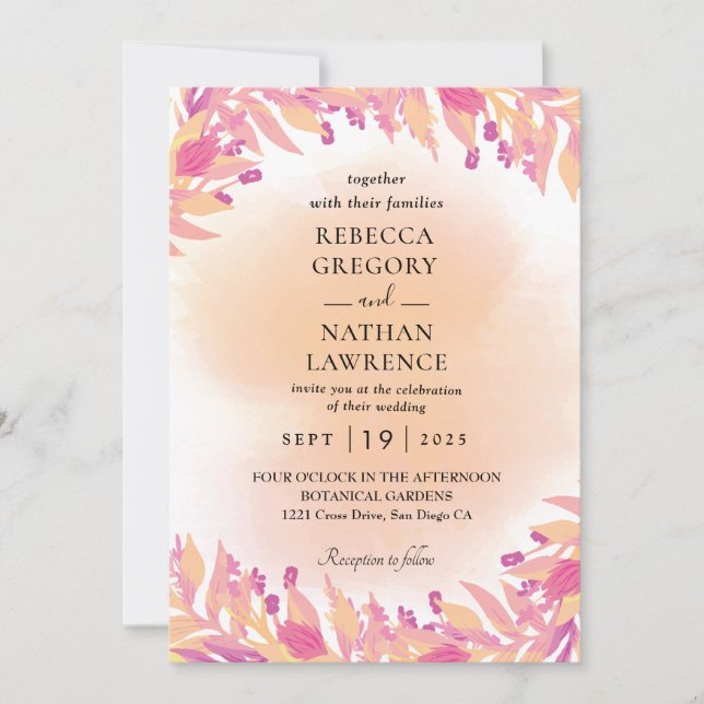 purple and orange fall wedding invitations (Front)