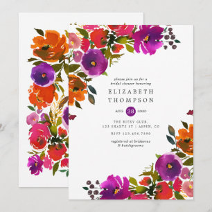 Purple and Orange Floral Bridal Shower Invitation