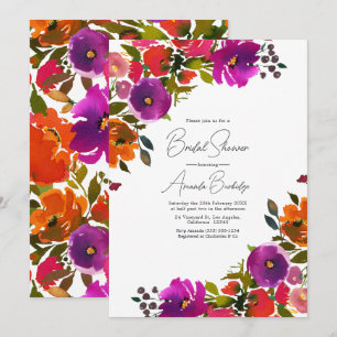 Purple and Orange Floral Bridal Shower Invitation