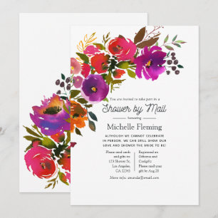 Purple and Orange Floral Shower by Mail Invitation