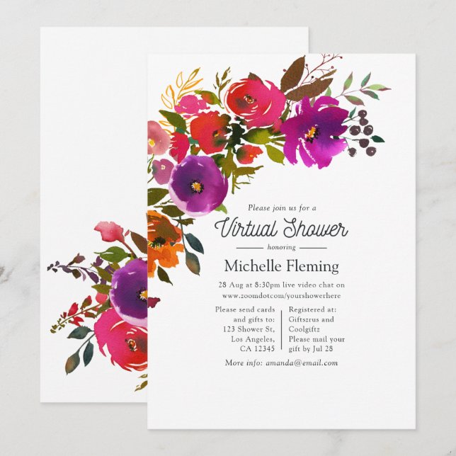 Purple and Orange Floral Virtual Shower Invitation (Front/Back)