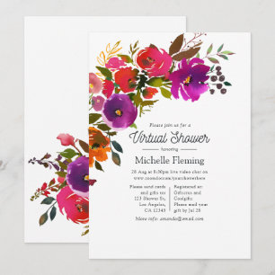 Purple and Orange Floral Virtual Shower Invitation