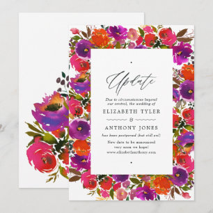 Purple and Orange Floral Wedding Update Invitation