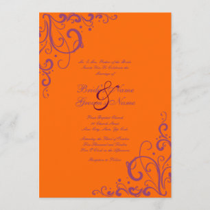 Purple and Orange Flourish Wedding Invitation
