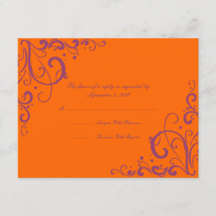 Purple and Orange Flourish Wedding RSVP Card