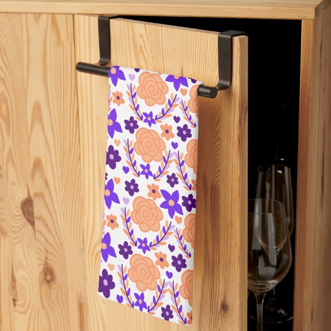 Purple And Orange Flowers Tea Towel (Thirds Fold)