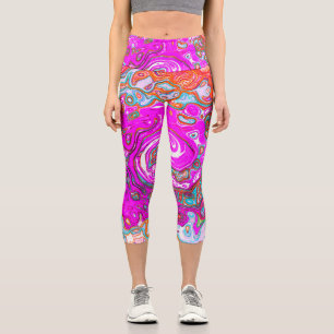 Purple and Orange Groovy Abstract Retro Swirl Capri Leggings