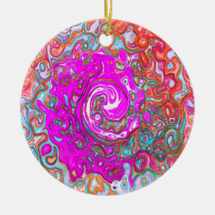Purple and Orange Groovy Abstract Retro Swirl Ceramic Tree Decoration