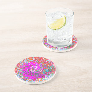 Purple and Orange Groovy Abstract Retro Swirl Coaster