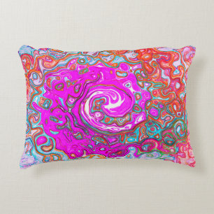 Purple and Orange Groovy Abstract Retro Swirl Decorative Cushion