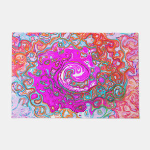 Purple and Orange Groovy Abstract Retro Swirl Doormat