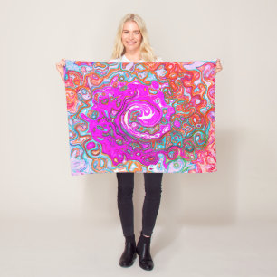 Purple and Orange Groovy Abstract Retro Swirl Fleece Blanket