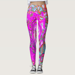 Purple and Orange Groovy Abstract Retro Swirl Leggings
