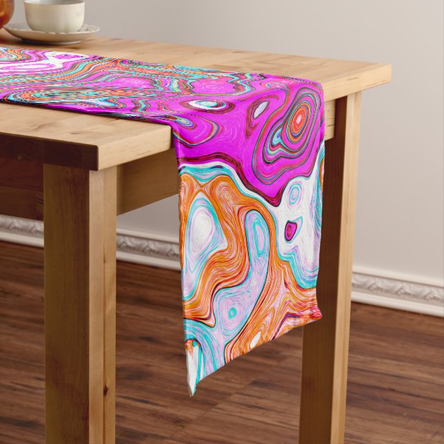 Purple and Orange Groovy Abstract Retro Swirl Medium Table Runner (In Situ)