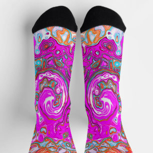 Purple and Orange Groovy Abstract Retro Swirl Socks