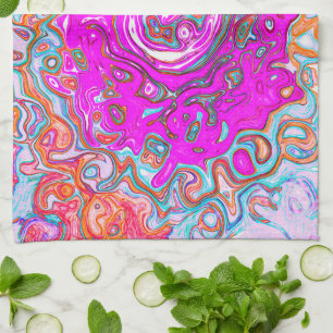 Purple and Orange Groovy Abstract Retro Swirl Tea Towel