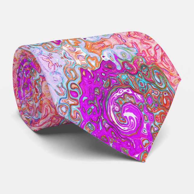 Purple and Orange Groovy Abstract Retro Swirl Tie (Rolled)