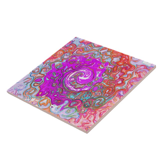 Purple and Orange Groovy Abstract Retro Swirl Tile (Side)