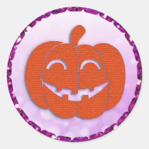 Purple and Orange Halloween Pumpkin Classic Round Sticker