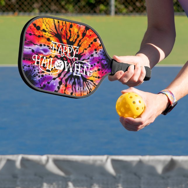 Purple and Orange Happy Halloween Tie Dye Pickleball Paddle (Insitu)