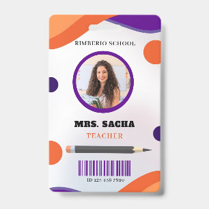 Purple and Orange Modern Teacher Portrait Company  ID Badge