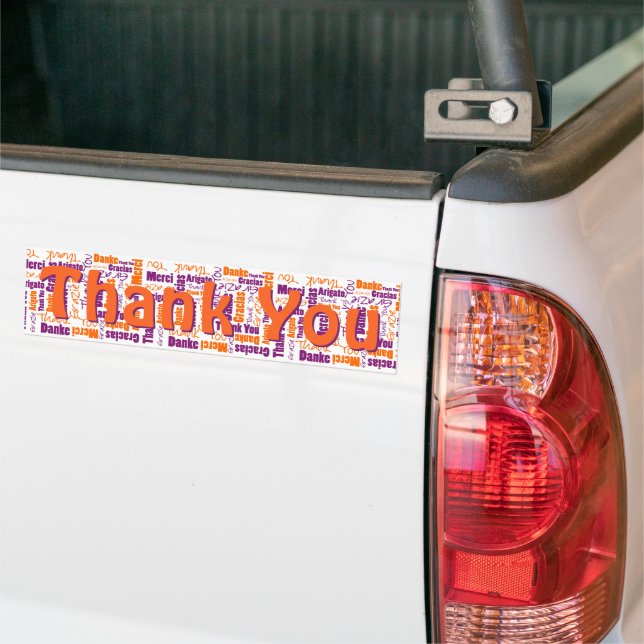Purple and Orange Multilingual Thank You Custom Bumper Sticker (On Truck)