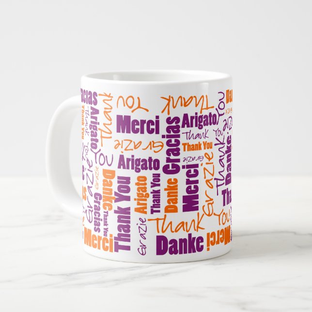 Purple and Orange Multilingual Thank You Large Coffee Mug (Front Left)