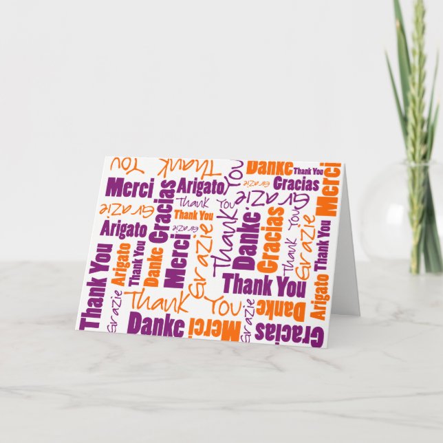 Purple and Orange Multilingual Thank You Template (Front)
