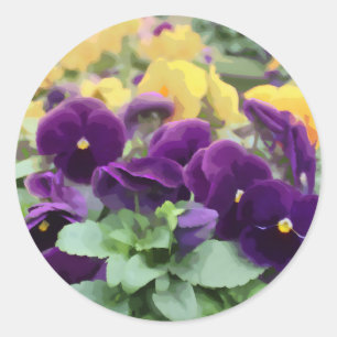 Purple and Orange Pansies Digital Flower Painting Classic Round Sticker