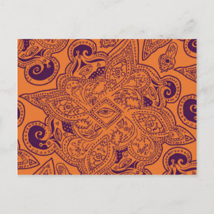 Purple and Orange Persian Mandala Star Pattern Postcard