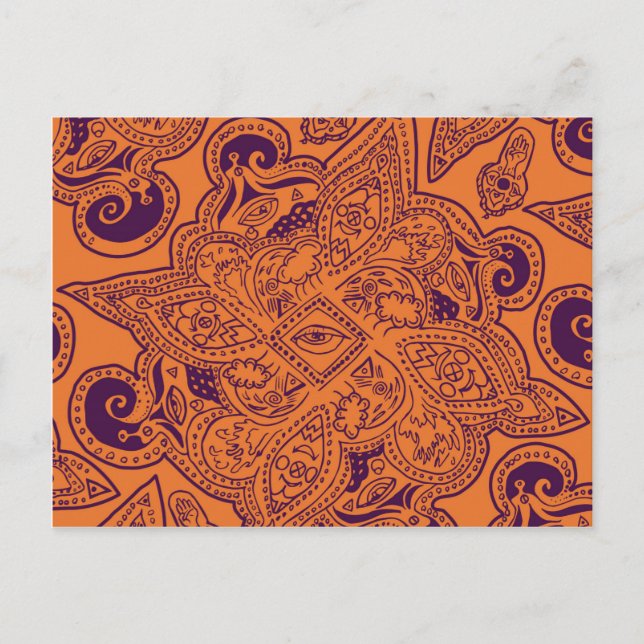 Purple and Orange Persian Mandala Star Pattern Postcard (Front)