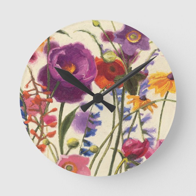 Purple and Orange Poppy Melody Round Clock (Front)