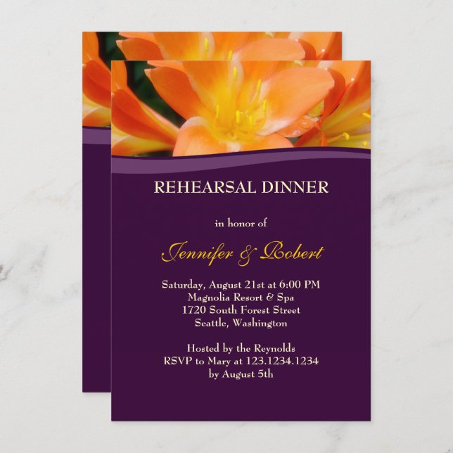 Purple and Orange Rehearsal Dinner Party Invitation (Front/Back)