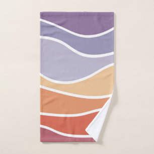 Purple and orange retro style waves bath towel set