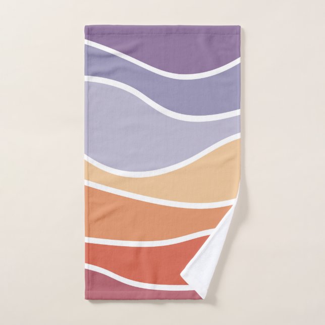 Purple and orange retro style waves bath towel set (Hand Towel)