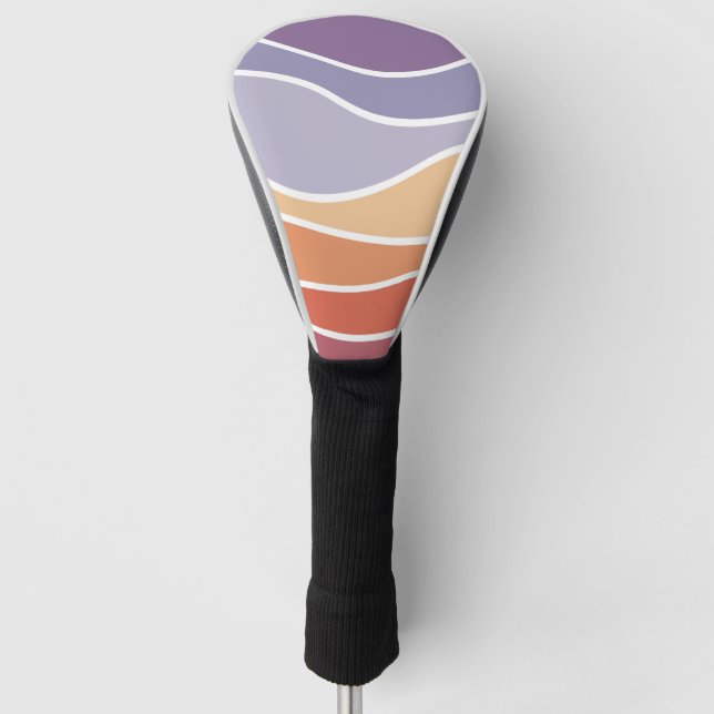 Purple and orange retro style waves golf head cover (Front)