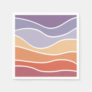 Purple and orange retro style waves napkin