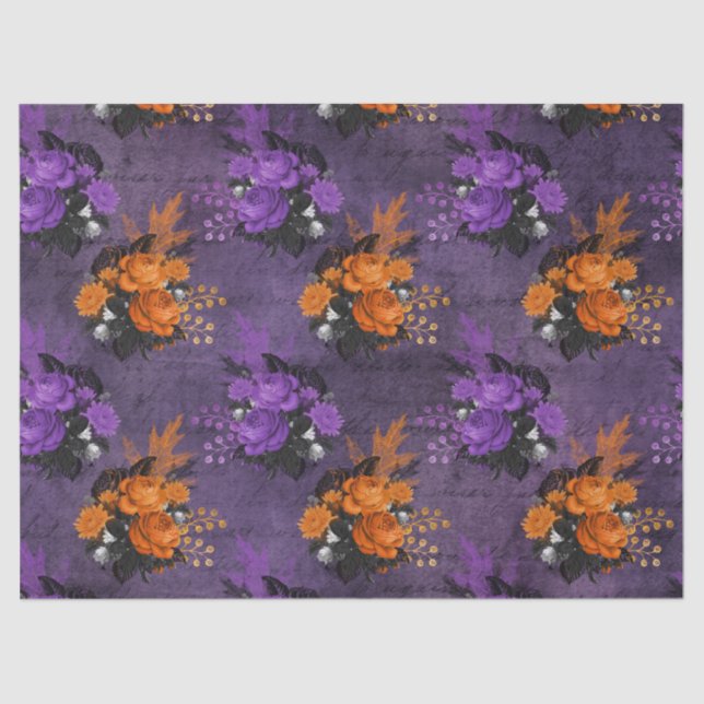 Purple and Orange Roses Halloween Decoupage Tissue Paper (Front)
