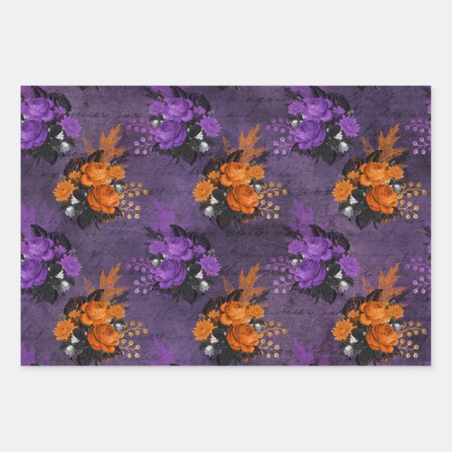 Purple and Orange Roses Wrapping Paper Sheet (Front)