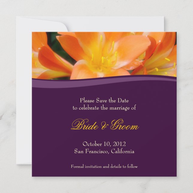 Purple and Orange Save the Date Invitation (Front)