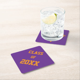 Purple and Orange School Colours and Class Year Paper Coaster