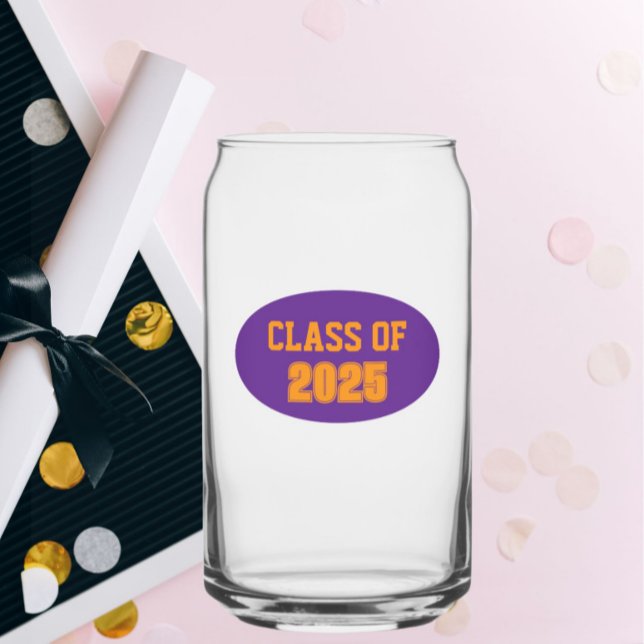 Purple and Orange School Colours Class Year Can Glass (In SItu (Graduation))