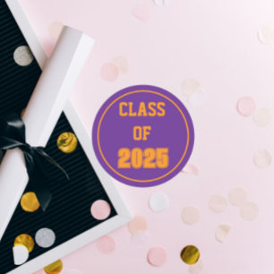 Purple and Orange School Colours Class Year Classic Round Sticker