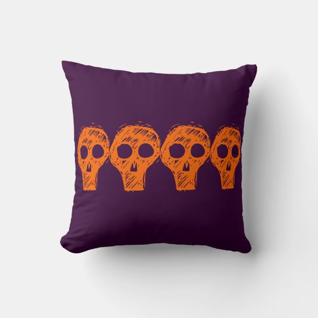 purple and orange skull Halloween pillow (Front)