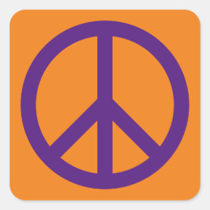 Purple and orange square peace logo stickers