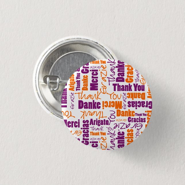Purple and Orange  "Thank You" Typograhy 3 Cm Round Badge (Front & Back)