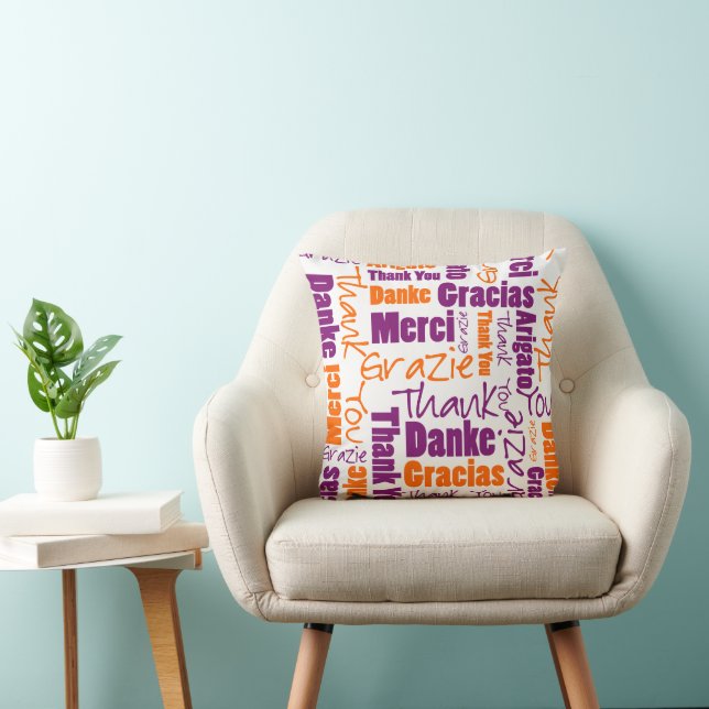 Purple and Orange Thank You Word Cloud Cushion (Chair)